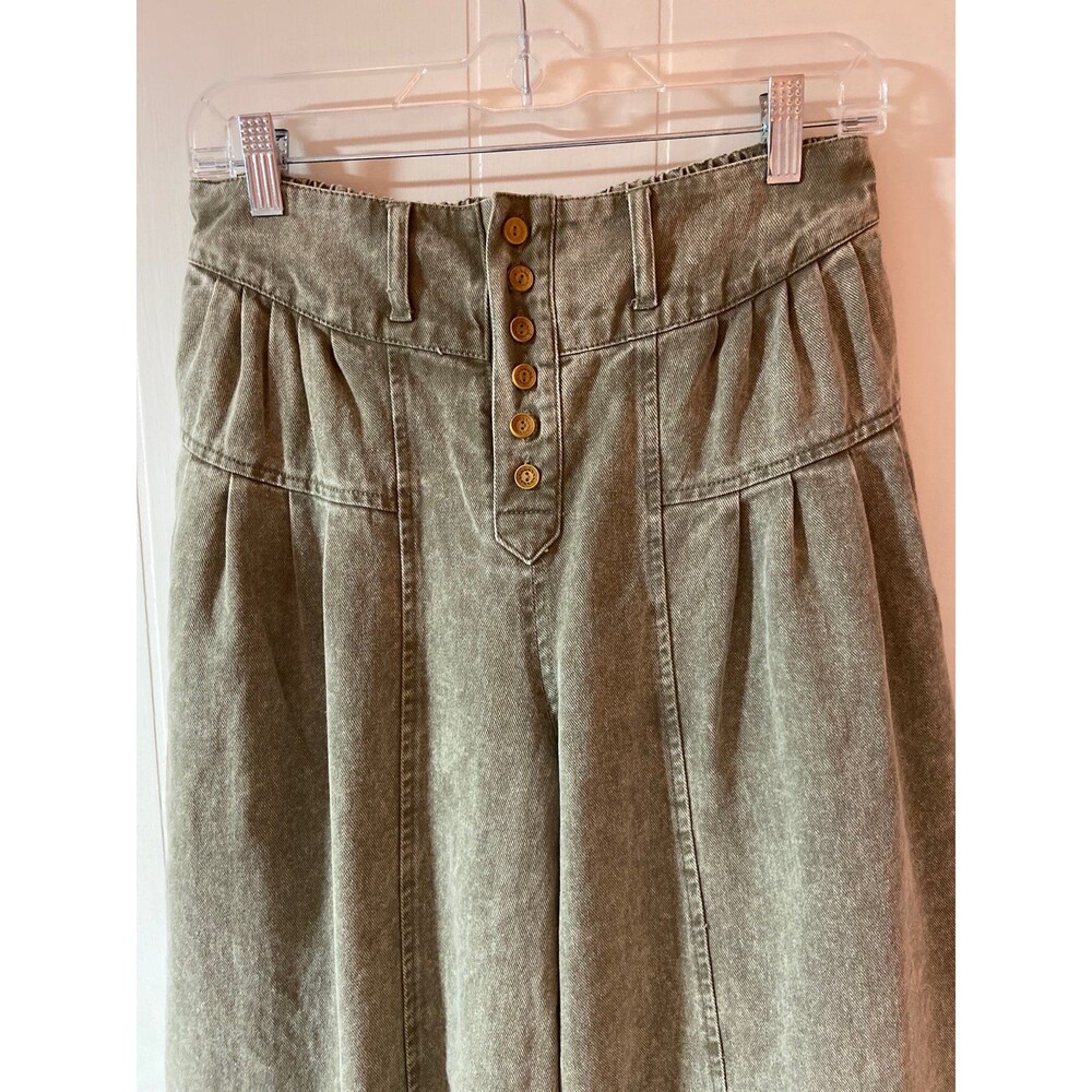 Fantastic Fawn jeans wide leg pants OLIVE green denim pockets pleated dress pant